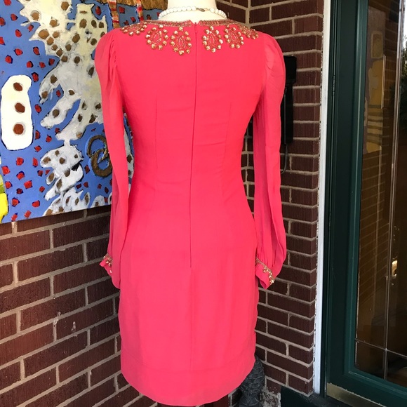 French Connection Sequined Coral Silk Shift Dress - Picture 7 of 8